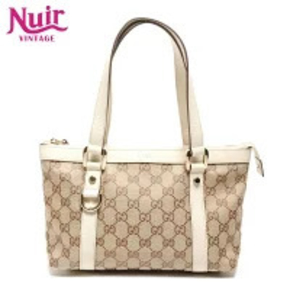 Gucci GG Canvas Abbey Tote Shoulder Bag Beige